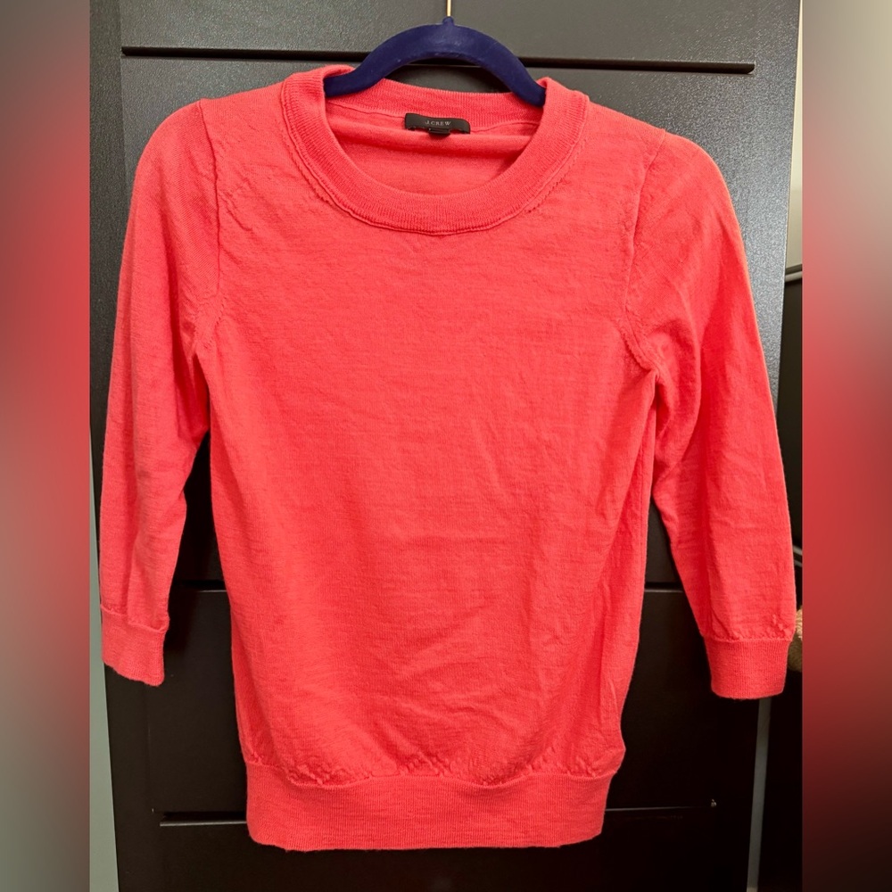 J. Crew Coral Crewneck Merino Wool Sweater Size Small Lightweight Spring Color